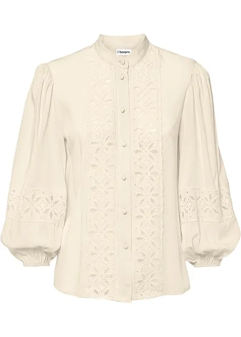 Bluse i myk viskosemiks med blonder, bonprix