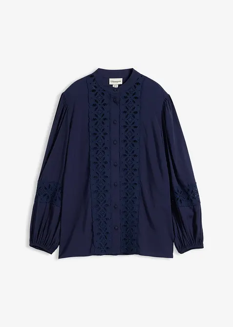 Bluse i myk viskosemiks med blonder, bonprix