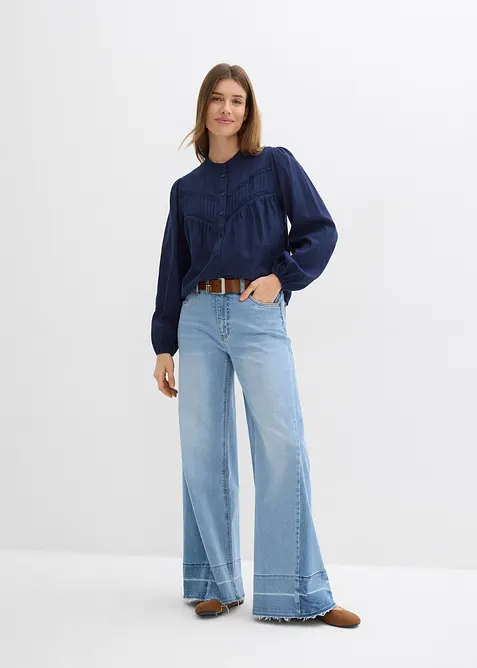 Bomullsbluse med broderier, bonprix