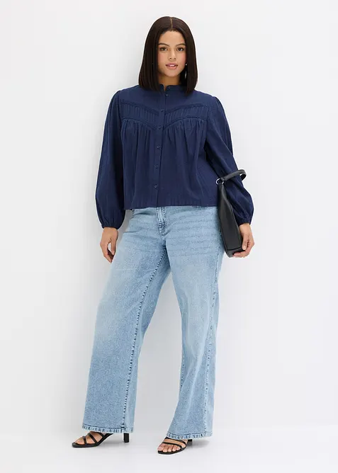 Bomullsbluse med broderier, bonprix