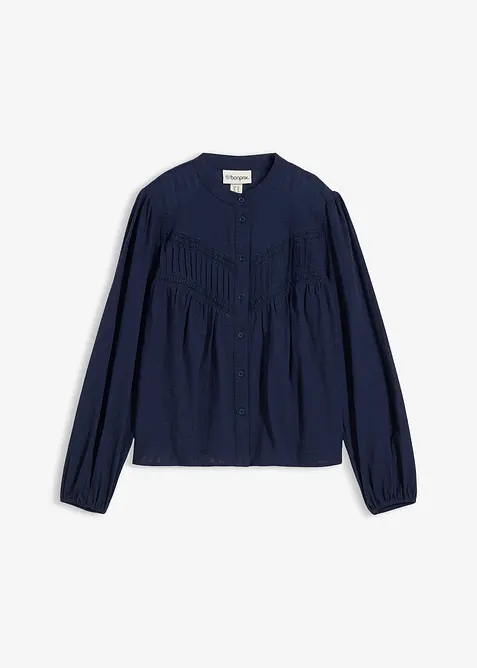 Bomullsbluse med broderier, bonprix