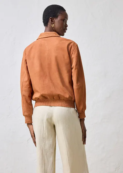 Skinnjakke i semsket skinn og bomberjakkestil, bonprix