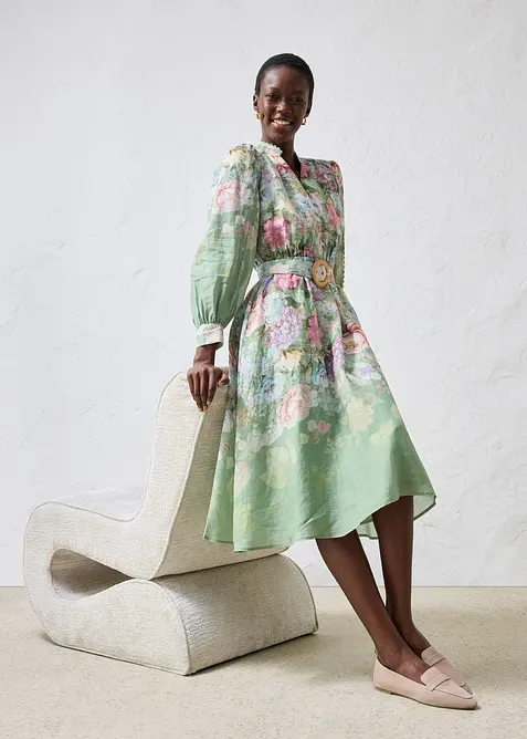 Midikjole i rami (2-delt sett med belte), bonprix