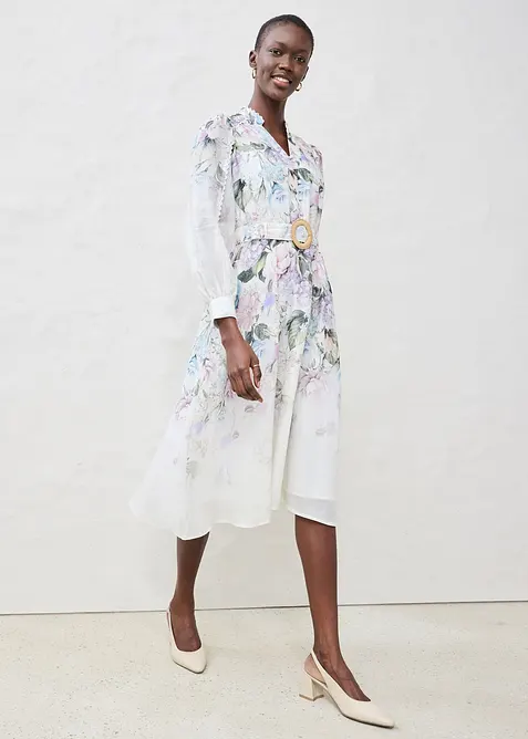 Midikjole i rami (2-delt sett med belte), bonprix