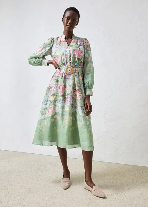 Midikjole i rami (2-delt sett med belte), bonprix