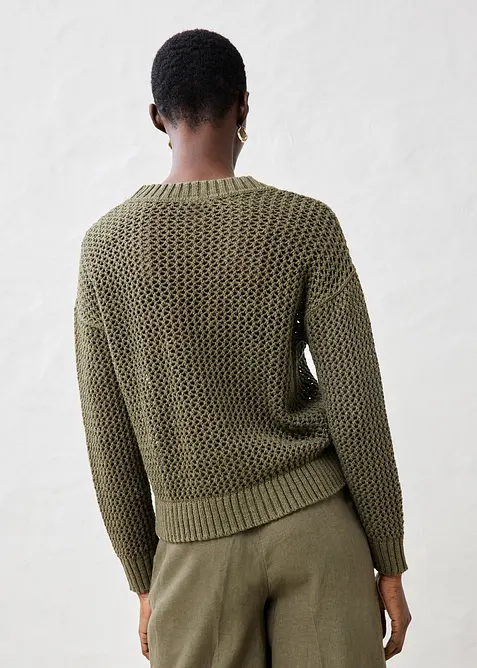 Genser med hullm&oslash;nster i lett linmiks, bonprix