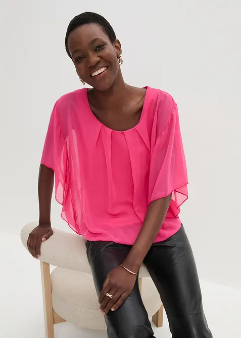 Chiffonbluse med f&ocirc;r, bonprix