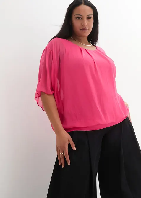 Chiffonbluse med f&ocirc;r, bonprix