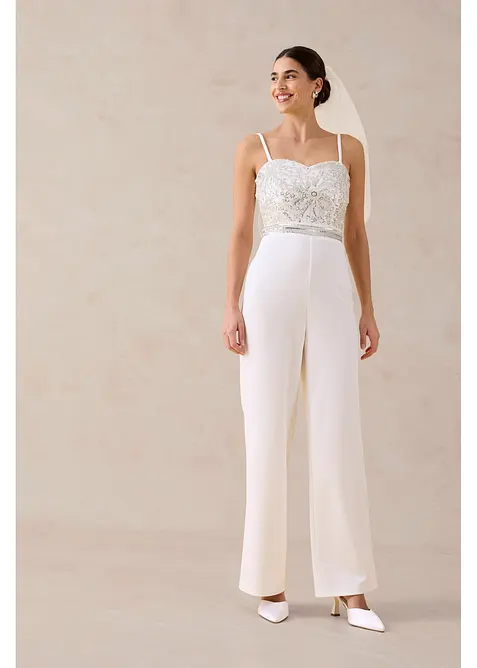 Elegant jumpsuit i strukturert krepp med perlebroderi, bonprix