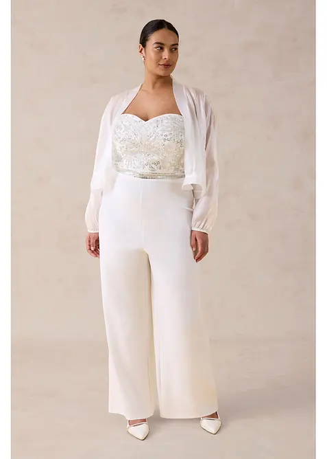 Elegant jumpsuit i strukturert krepp med perlebroderi, bonprix
