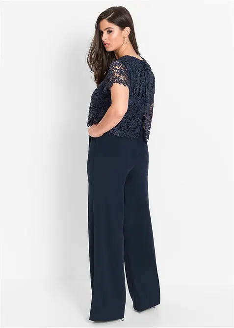 Jumpsuit i myk scuba med blonder, bonprix