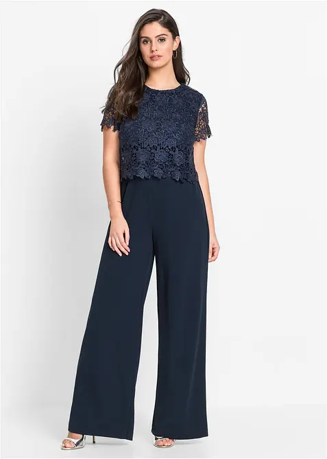 Jumpsuit i myk scuba med blonder, bonprix