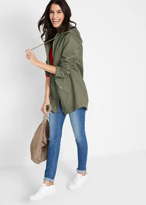 Overgangsparkas i bomull med hette med print, bonprix