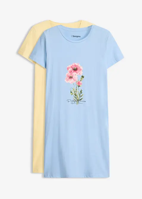 Kort nattkjole i 100% bomull (2-pack), bonprix