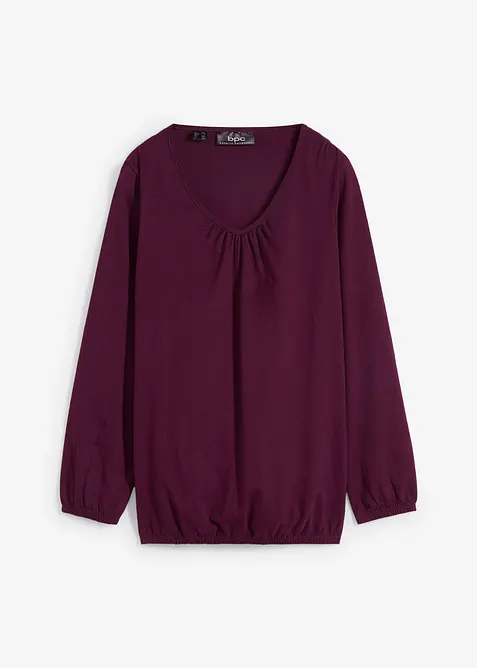 Langermet topp i 100% bomull med strikk, bonprix