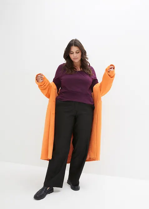 Langermet topp i 100% bomull med strikk, bonprix