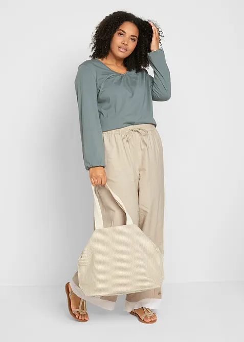 Langermet topp i 100% bomull med strikk, bonprix