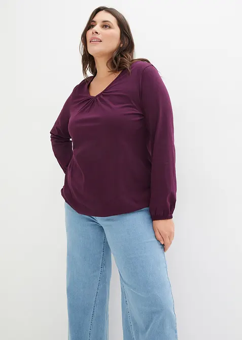 Langermet topp i 100% bomull med strikk, bonprix