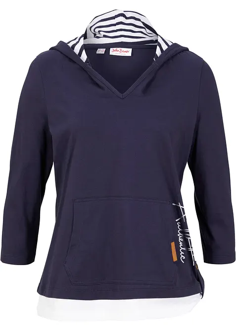 Hettegenser i 100% bomull med 3/4-lange ermer, bonprix