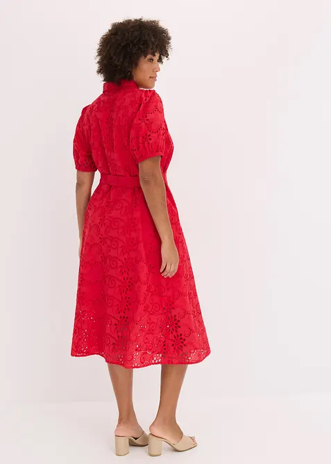 Skjortekjole i 100% bomull med hullbroderier, bonprix