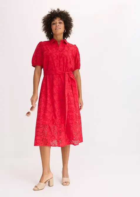 Skjortekjole i 100% bomull med hullbroderier, bonprix