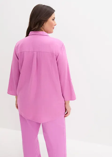 Bluse med lin og 3/4-lange ermer, bonprix