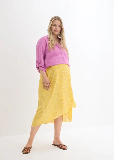 Bluse med lin og 3/4-lange ermer, bonprix