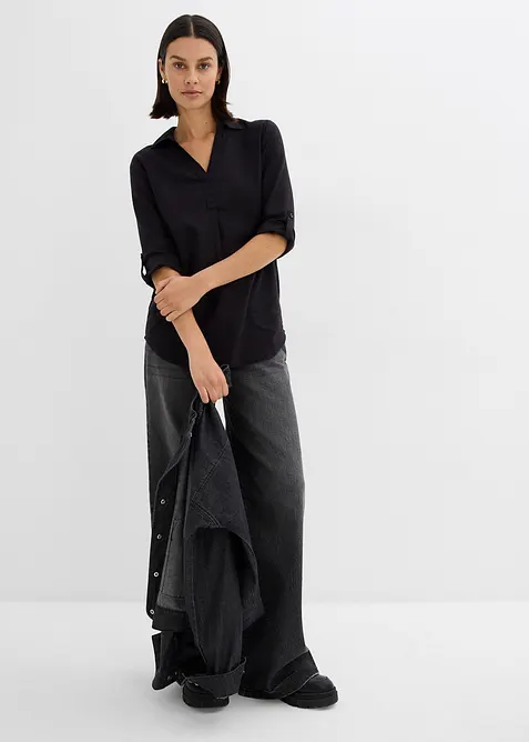 Bluse med lin og 3/4-lange ermer, bonprix