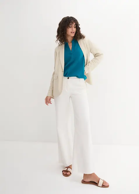 Bluse med lin og 3/4-lange ermer, bonprix