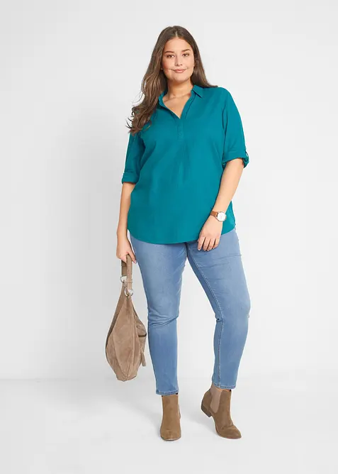 Bluse med lin og 3/4-lange ermer, bonprix