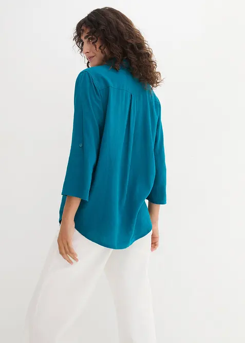 Bluse med lin og 3/4-lange ermer, bonprix