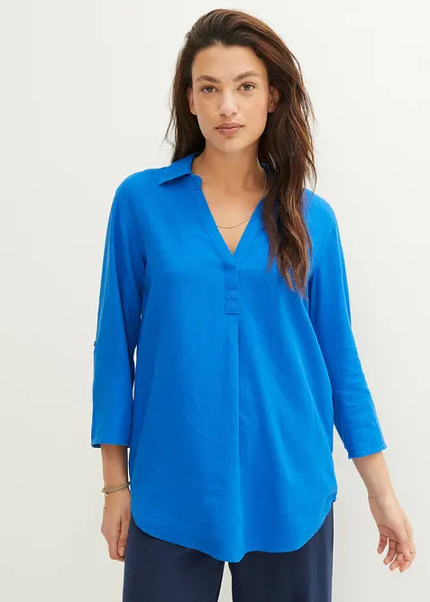 Bluse med lin og 3/4-lange ermer, bonprix