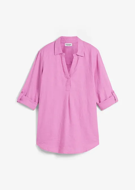 Bluse med lin og 3/4-lange ermer, bonprix