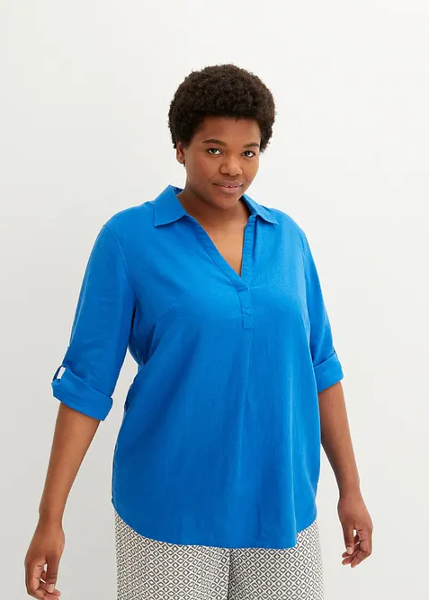 Bluse med lin og 3/4-lange ermer, bonprix
