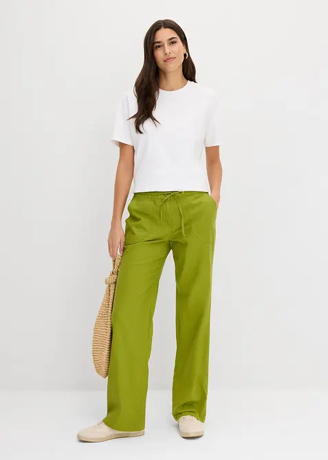 Bukse med lin og vide ben, bonprix