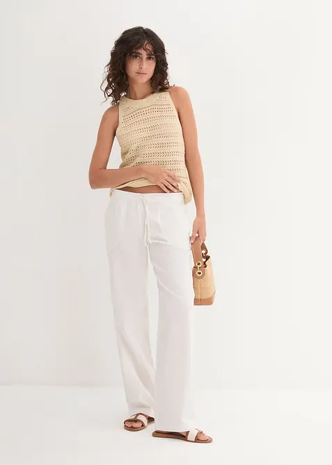 Bukse med lin og vide ben, bonprix