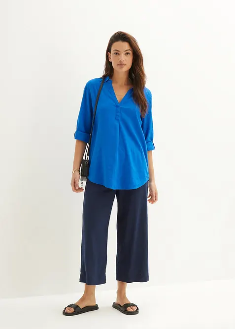 Bluse med lin og 3/4-lange ermer, bonprix