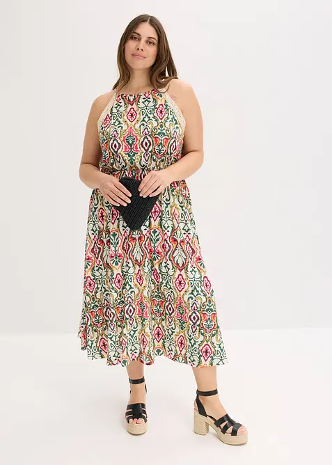 Midikjole med blonder, bonprix