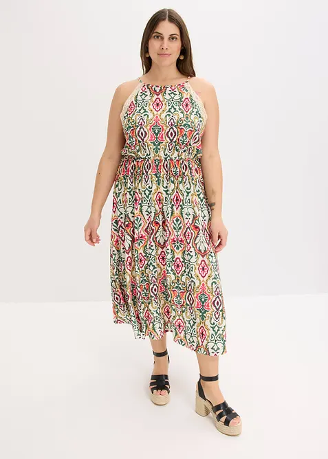 Midikjole med blonder, bonprix