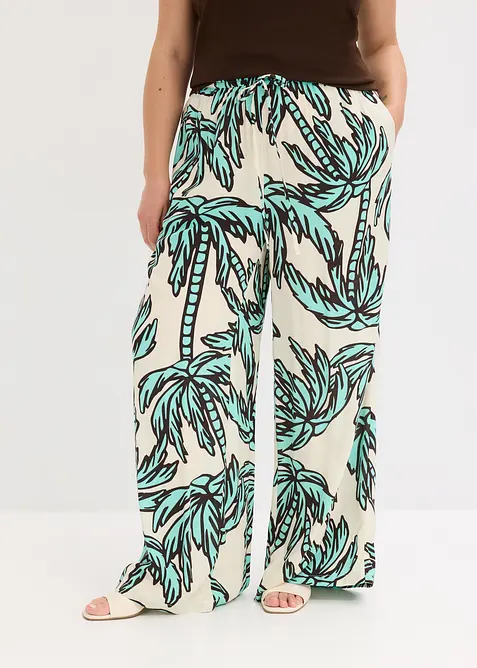 Bukse i lett viskose med vide ben, bonprix