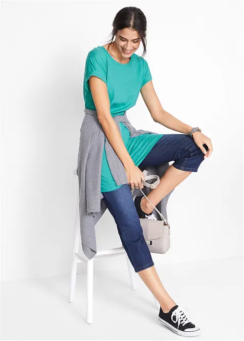 Boxy, lang topp med korte ermer, bonprix