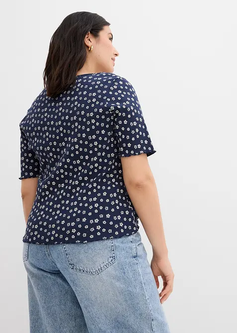 Ribbet topp med blomsterm&oslash;nster, kortermet, bonprix