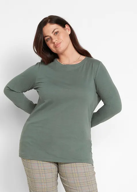 Lang, langermet topp med rund hals (5-pack), bonprix