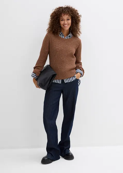 Genser i bomullsmiks med strukturstrikk, bonprix