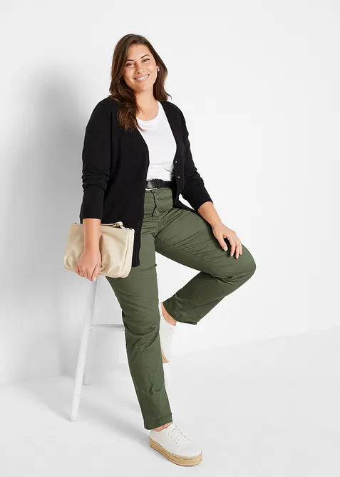 Finstrikket cardigan med knappestolpe, bonprix