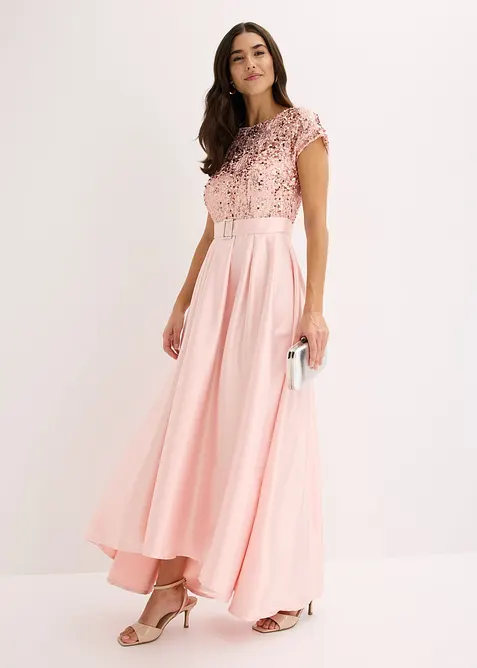 Selskapskjole i glansfull sateng med paljetter, bonprix