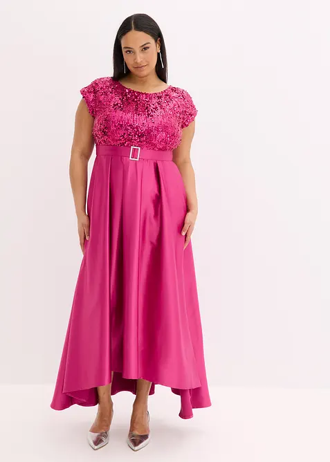 Selskapskjole i glansfull sateng med paljetter, bonprix