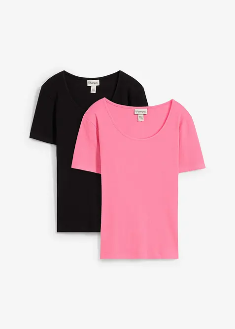 Ribbet topp i 100% &oslash;kologisk bomull (2-pack), bonprix