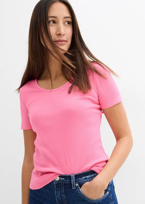 Ribbet topp i 100% &oslash;kologisk bomull (2-pack), bonprix