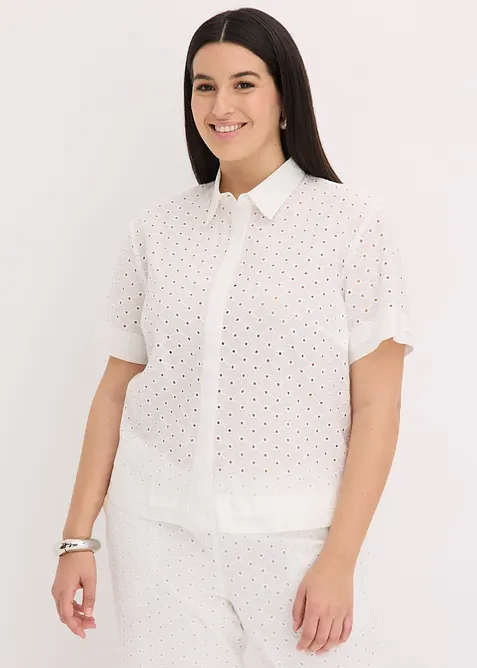 Bluse med hullbroderi, bonprix
